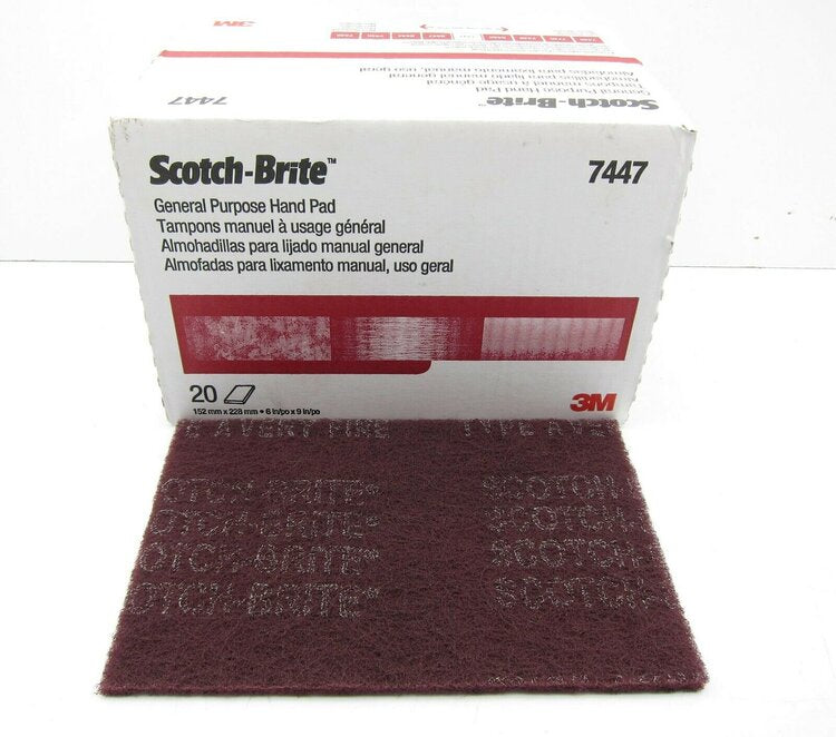 3M Scotch-Brite 7447 PRO Maroon Hand Pad 6" x 9" Aluminum Oxide VFN Grit 20 Pads/box