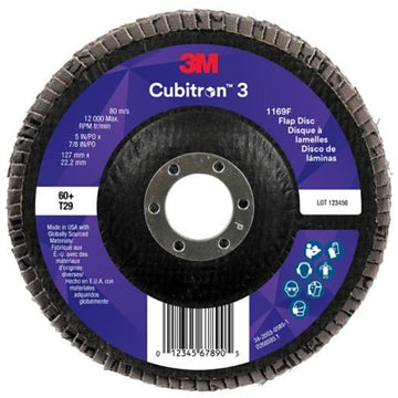 3M 11836 Cubitron 3 Flap Disc 1169F, 60+, T29 - Conical, 5 in x 7/8 in, 10 ea/Case - WesTorque