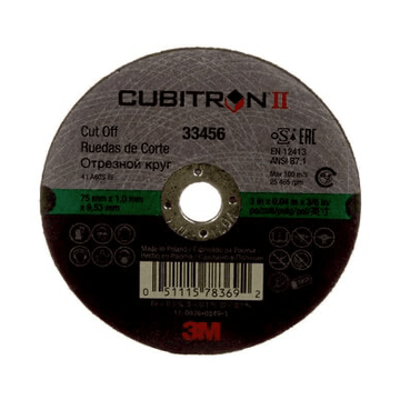 3M 33456 Cubitron II Cut - Off Wheel, 33456, 75 mm x 1 mm x 9.53 mm (3 in x .04 in x 3/8 in) - WesTorque
