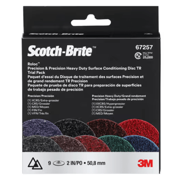 3M 67257 Scotch - Brite Roloc Precision & Precision Heavy Duty SC Disc, PN - DR (VFN - XCRS) & HD - DR (MED - XXCRS), 2 in, Trial Pack, 10 ea/Case - WesTorque