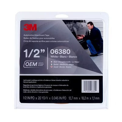 3M Automotive Attachment Tape 06380, White, 1.52 mm. 1/2 in x 20 yd, 12
Roll/Case