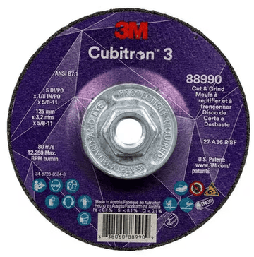 3M Cube 3 Cut & Grind Wheel 8899036+ T27 5 inx1/8 inx5/8 in - 11 (125x3.2mmx5/8 - 11 in) ANSI 7100313204 - WesTorque