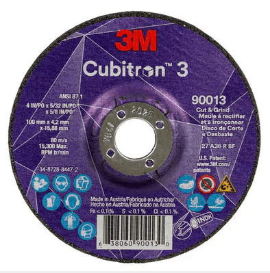 3M Cube 3 Cut & Grind Wheel 90013 36+ T27 4 in x 5/32 in x 5/8 in (100 x 4.2 x 15.88 mm) 7100305443 - WesTorque