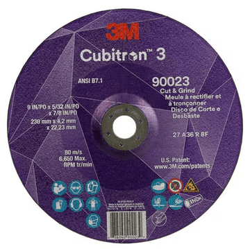 3M Cube 3 Cut & Grind Wheel 90023 36+ T27 9 in x 5/32 in x 7/8 in (230 x 4.2 x 22.23 mm) 7100313199 - WesTorque