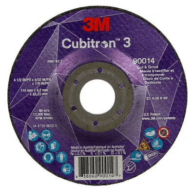 3M Cube 3 Cut & Grind Wheel 9014 36+ T27 4 - 1/2 inx5/32 inx7/8 in (115x4.2x22.23 mm) 7100303968 - WesTorque