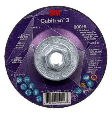 3M Cube 3 Cut & Grind Wheel 9016 36+ T27 4 - 1/2 inx5/32 inx5/8 in - 11 115x4.2mmx5/8 - 11 in ANSI 7100313194 - WesTorque