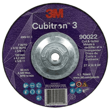 3M Cube 3 Cut & Grind Wheel 9022 36+ T27 7 inx5/32 inx5/8 in - 11 180x4.2mmx5/8 - 11 in ANSI 7100313551 - WesTorque
