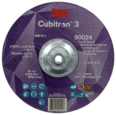 3M Cube 3 Cut & Grind Wheel 9024 36+ T27 9 inx5/32 inx5/8 in - 11 230x4.2mmx5/8 - 11 in ANSI 7100313203 - WesTorque