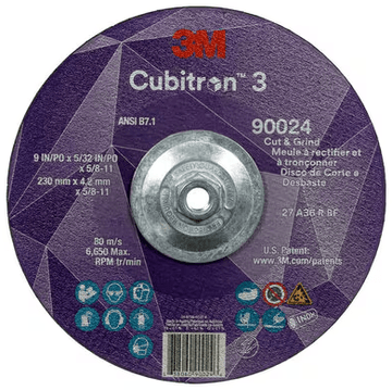 3M Cube 3 Cut & Grind Wheel 9024 36+ T27 9 inx5/32 inx5/8 in - 11 230x4.2mmx5/8 - 11 in ANSI 7100313203 - WesTorque