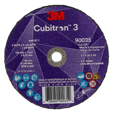 3M Cube 3 Cut - Off Wheel 9035 36+ T1 4 inx0.125 inx3/8 in 100x3x9.53mm ANSI 25/Pk 50 ea/Cs 7100304005 - WesTorque