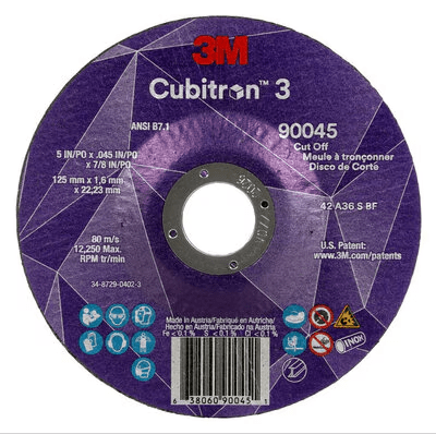 3M Cube 3 Cut - Off Wheel 9045 36+ T27 5 inx0.045 inx7/8 in 125x1.6x22.23mm ANSI 25/Pk 50 ea/Cs 7100304010 - WesTorque