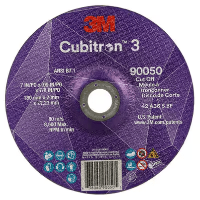 3M Cube 3 Cut - Off Wheel 9050 36+ T27 7inx0.09 inx7/8in 180x2x22.23mm ANSI 25/Pk 50 ea/Cs 7100313191 - WesTorque
