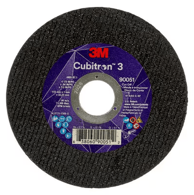 3M Cube 3 Cut - Off Wheel 9051 60 T1 4 - 1/2 inx0.04 inx7/8 in 115x1x22.23mm ANSI 25/Pk 50 ea/Cs 7100304307 - WesTorque