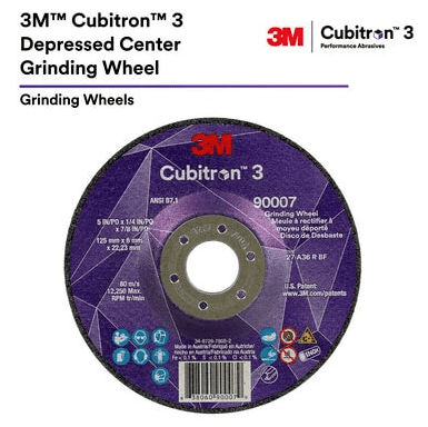 3M Cube 3 Depr. Center Grinding Wheel 66202 36+ T - 27 4 - 1/2 inx1/4 inx5/8 in - 11 ANSI Trial Pk 7100316886 - WesTorque