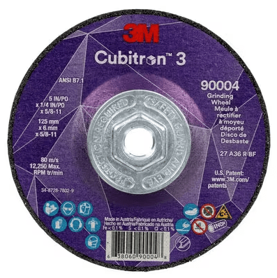 3M Cube 3 Depr. Center Grinding Wheel 9004 36+ T27 5 inx1/4 inx5/8 in - 11 125x6mmx5/8 - 11in ANSI - WesTorque