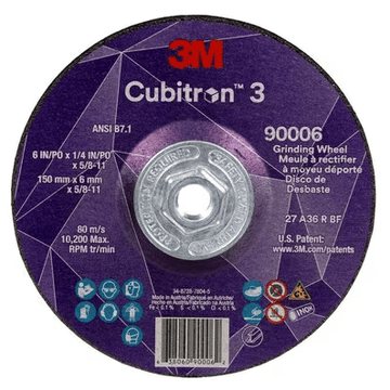 3M Cube 3 Depr. Center Grinding Wheel 9006 36+ T27 6 inx1/4 inx5/8 in - 11 150x6mmx5/8 - 11in ANSI - WesTorque
