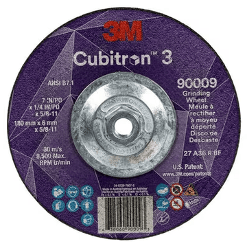 3M Cube 3 Depr. Center Grinding Wheel 9009 36+ T27 7 inx1/4 inx5/8 in - 11 180x6mmx5/8 - 11in ANSI - WesTorque