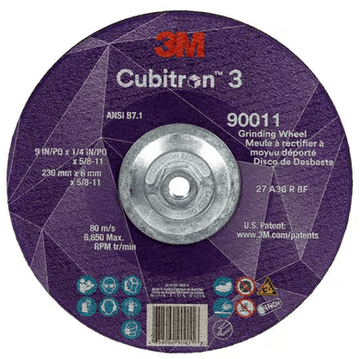 3M Cube 3 Depr. Center Grinding Wheel 9011 36+ T27 9 inx1/4 inx5/8 in - 11 230x6mmx5/8 - 11in ANSI - WesTorque
