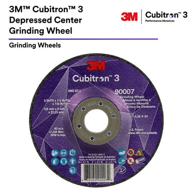 3M Cube 3 Depressed Center Grinding Wheel 66203 36+ Type 27 4 - 1/2 inx1/4 inx7/8 in ANSI 7100317727 - WesTorque