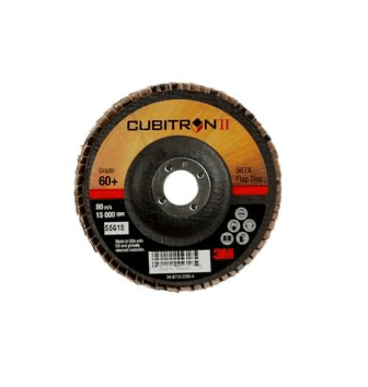 3M Cubitron II Flap Disc 967A, 60+, T29, 4 in x 5/8 in, 10 ea/Case - 7100097650 - WesTorque