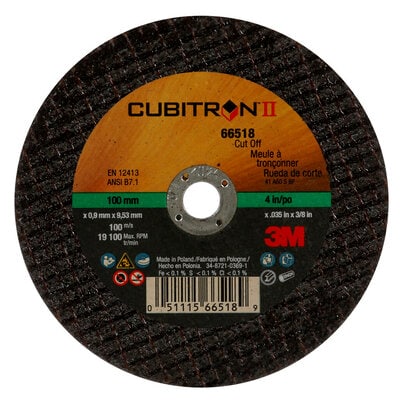 3M 66518 Cubitron II Cut-Off Wheel, 66518, 60, Type 1, 4 in x 0.035 in x 3/8 in - 51115665189