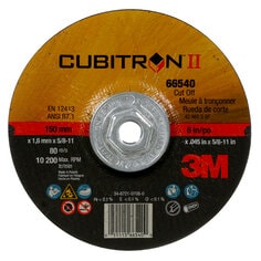 3M Cubitron II Depressed Center Grinding Wheel, 64317, Quick Change, Type 27, 5 in x 1/4 in x 5/8"-11 - 76308643171