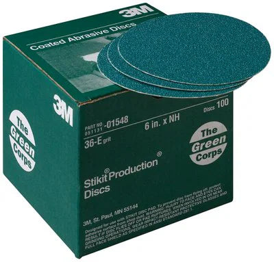 3M Green Corps Stikit Production Disc, 01548, 6 in, 36 grit, 100
discs per carton, 5 cartons per case