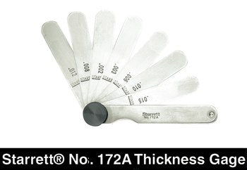 Starrett 172ES Ss Thickness Gage- 8 Leaves 0.002" To 0.015" 73343