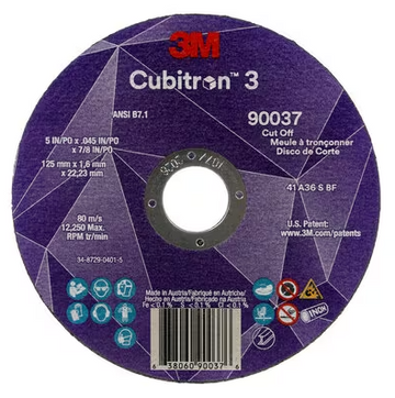 3M Cube 3 Cut-Off Wheel 90037 36+ T1 5 in x 0.045 in x 7/8 in (125 x 1.6 x 22.23 mm) ANSI 7100304007
