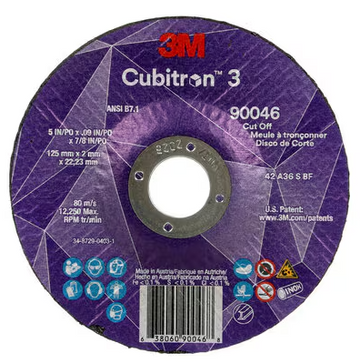 3M Cube 3 Cut-Off Wheel 9046 36+ T27 5inx0.09 inx7/8in 125x2x22.23mm ANSI 25/Pk 50 ea/Cs 7100304011