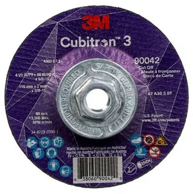 3M Cube 3 Cut-Off Wheel 9042 36+ T27 4-1/2 inx0.09 inx5/8 in-11 (115x2 mmx5/8-11 in) ANSI 7100313200