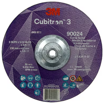 3M Cube 3 Cut & Grind Wheel 9024 36+ T27 9 inx5/32 inx5/8 in-11 230x4.2mmx5/8-11 in ANSI 7100313203