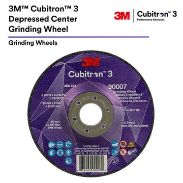 3M Cube 3 Depr. Center Grinding Wheel 66202 36+ T-27 4-1/2 inx1/4 inx5/8 in-11 ANSI Trial Pk 7100316886