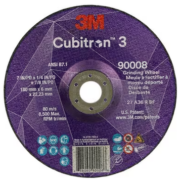 3M Cube 3 Depressed Center Grinding Wheel 9008 36+ T27 7 inx1/4 inx7/8 in (180x6x22.23mm) 7100313198