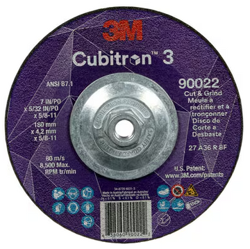 3M Cube 3 Cut & Grind Wheel 9022 36+ T27 7 inx5/32 inx5/8 in-11 180x4.2mmx5/8-11 in ANSI 7100313551