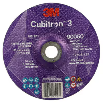 3M Cube 3 Cut-Off Wheel 9050 36+ T27 7inx0.09 inx7/8in 180x2x22.23mm ANSI 25/Pk 50 ea/Cs 7100313191
