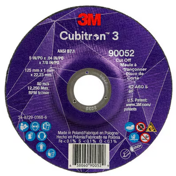 3M Cube 3 Cut-Off Wheel 9052 60 T27 5 inx0.04 inx7/8 in 125x1x22.23mm ANSI 25/Pk 50 ea/Cs 7100303856