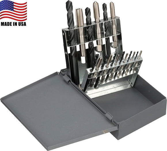 Chicago Latrobe 52541 18 Piece HM18 High-Speed Steel Jobber Length Drill Bit & Tap Set w/ Metal Cs