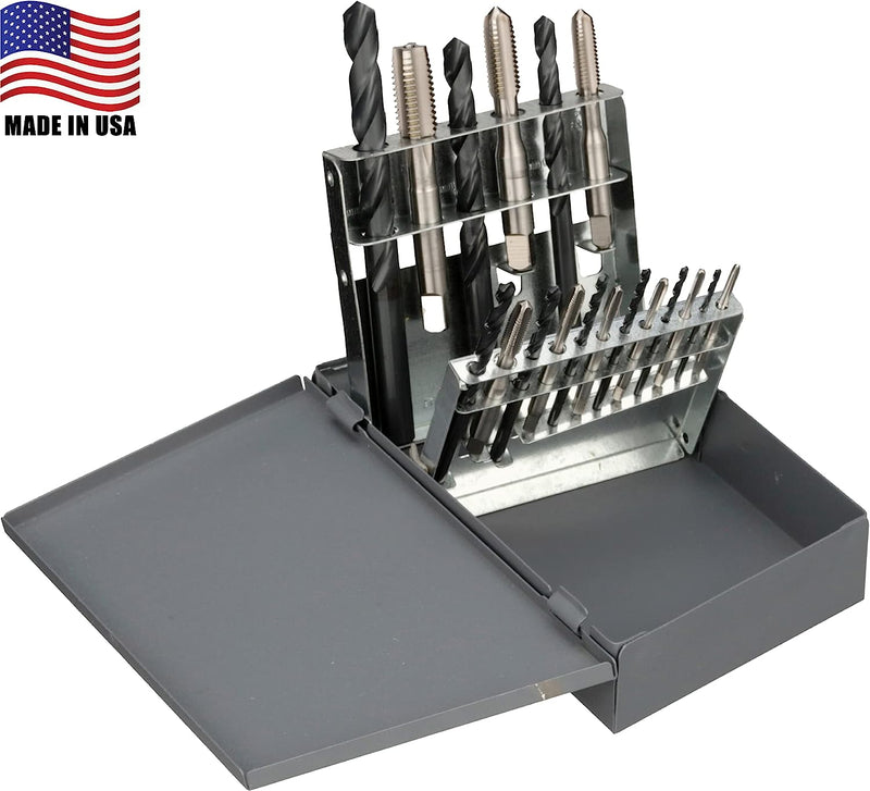 Chicago Latrobe 52541 18 Piece HM18 High-Speed Steel Jobber Length Drill Bit & Tap Set w/ Metal Cs