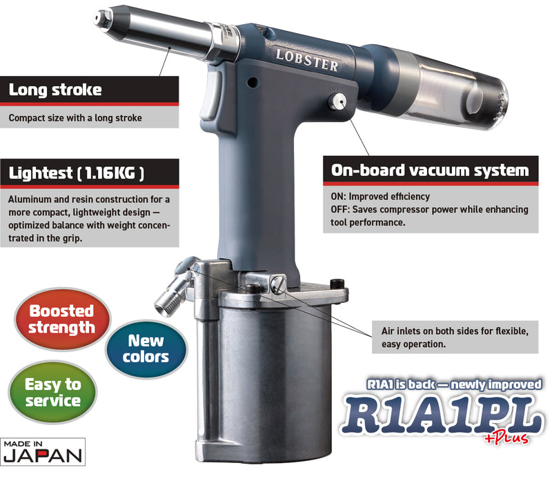 Lobster R1A1PL Pneumatic Riveter with Vacuum Mandrel Collection
