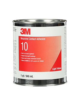 3M Neoprene Contact Adhesive 10, Light Yellow, 1 Quart, 12 can / case - 7100011456
