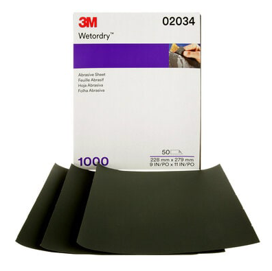 3M Wetordry Abrasive Sheet, 02034, 1000, 9 in x 11 in, 50 sheets per carton - 7100003726