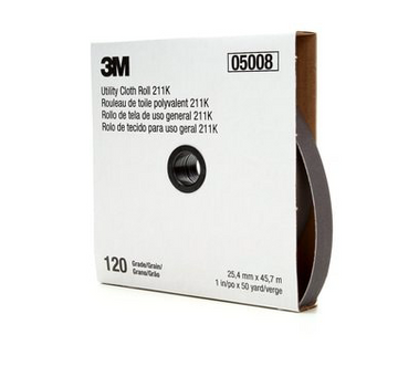 3M 05008 Utility Cloth Roll 211K, 120 J-weight, 1 in x 50 yd, Full-flex