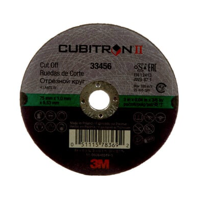 3M 33456 Cubitron II Cut-Off Wheel, 33456, 75 mm x 1 mm x 9.53 mm (3 in x .04 in x 3/8 in)