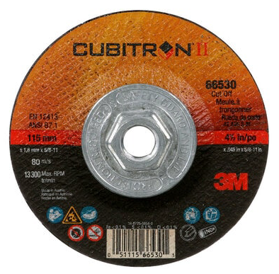 3M 66530 Cubitron II Cut-Off Wheel, 66530, T27 Quick Change, 4.5 in x .045 in x 5/8 in-11 in, Price Per 1