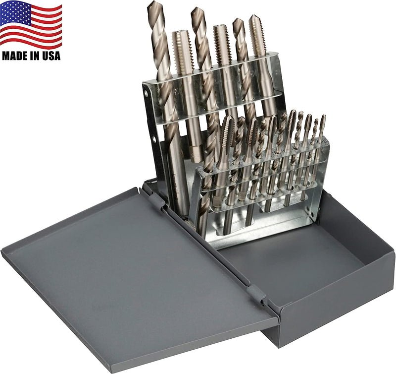 Chicago Latrobe 52580 18 Piece HT18 High-Speed Steel Jobber LGTH Drill Bit & Hand Tap Set w/Metal Cs - WesTorque