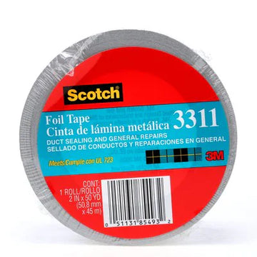 Scotch Foil Tape 3311, Silver, 2 in x 50 yd, 3.6 mil, 12 rolls per case