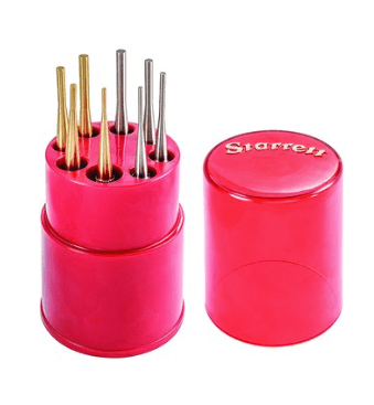 Starrett S565WBS Steel & Brass Drive Pin Punch Set 1/16" - 3/32" - 1/8" - 5/32" In Round Plastic Cs 73732 - WesTorque