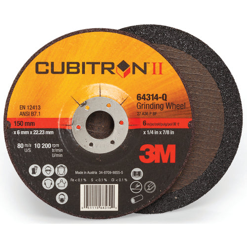 3M Cubitron II Cut and Grind Wheel, 82279, 36, T27, 115 mm x 4.2 mm x
22.23 mm, 10/Inner, 20 ea/Case