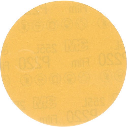 3M Stikit Gold Film Disc 255L, P220, 3 in x NH, Die 300V, 50/Carton, 200 ea/Case - WesTorque